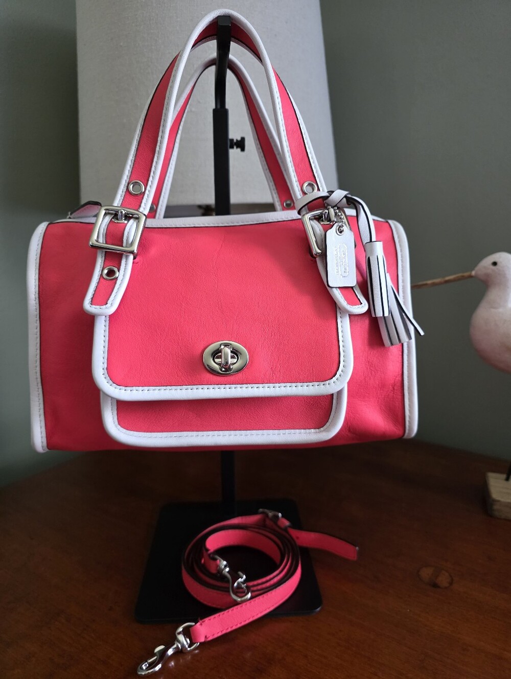 Coach Legacy Archive Turnlock Satchel Watermelon Pink Leather Crossbody Bag